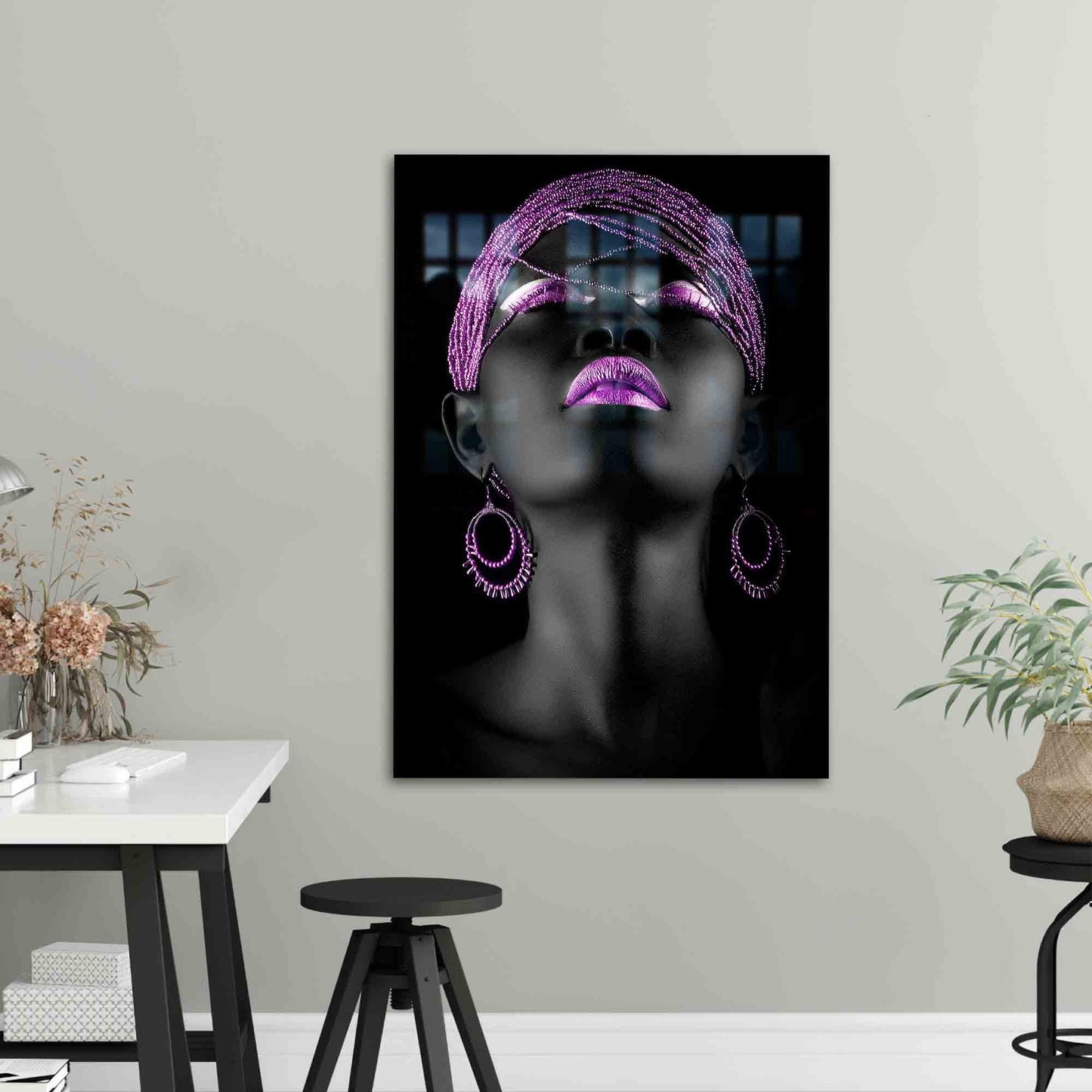 Black Abstract African Woman Glass Wall Art