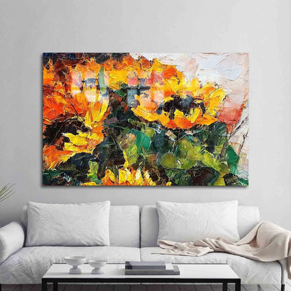 Bouquet Sunflower Oil Painting Glass Wall Art