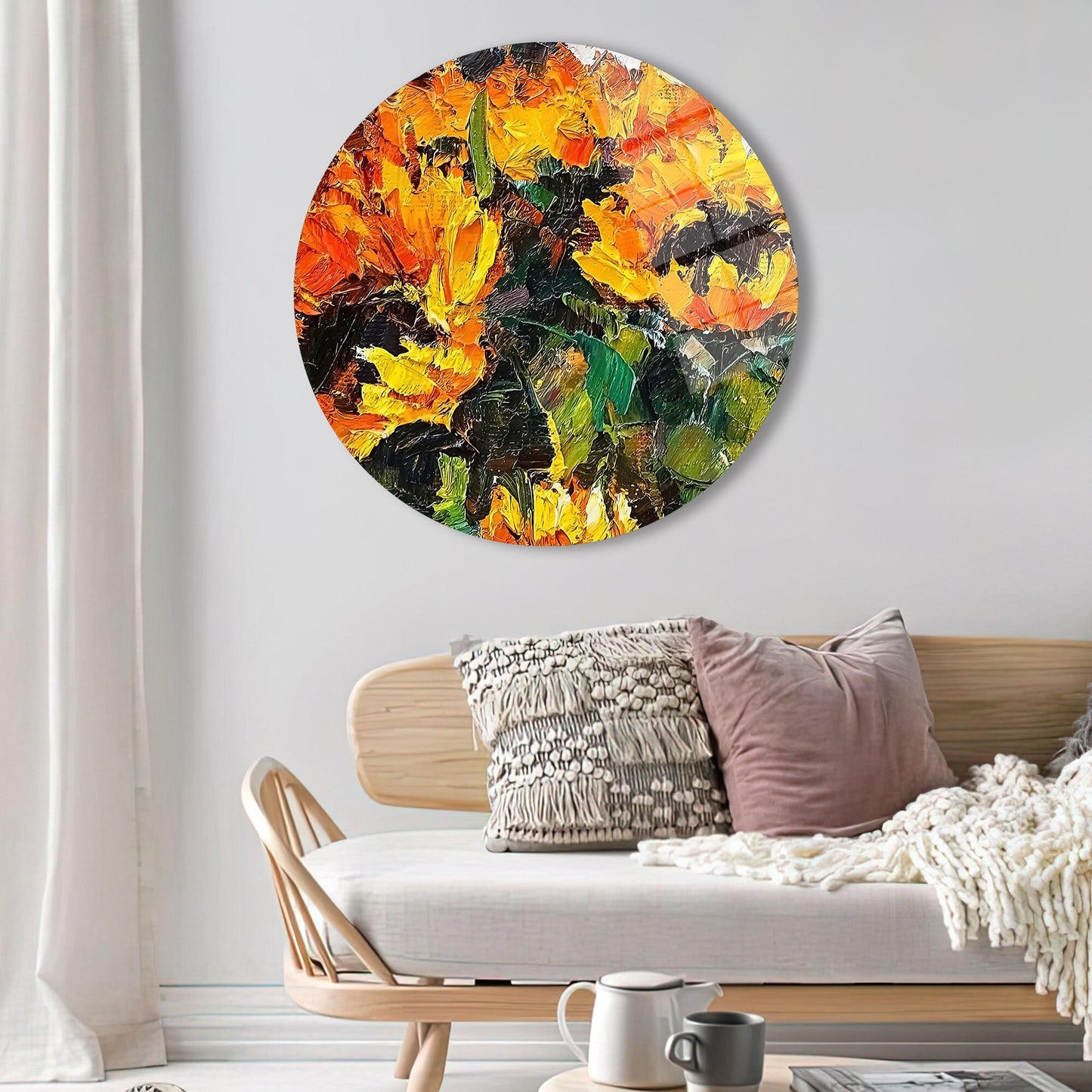 Bouquet Sunflower Oil Painting Glass Wall Art