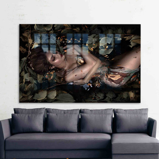 Sensual Woman Glass Wall Art: Beautiful Nude Glass Decor for Modern Home