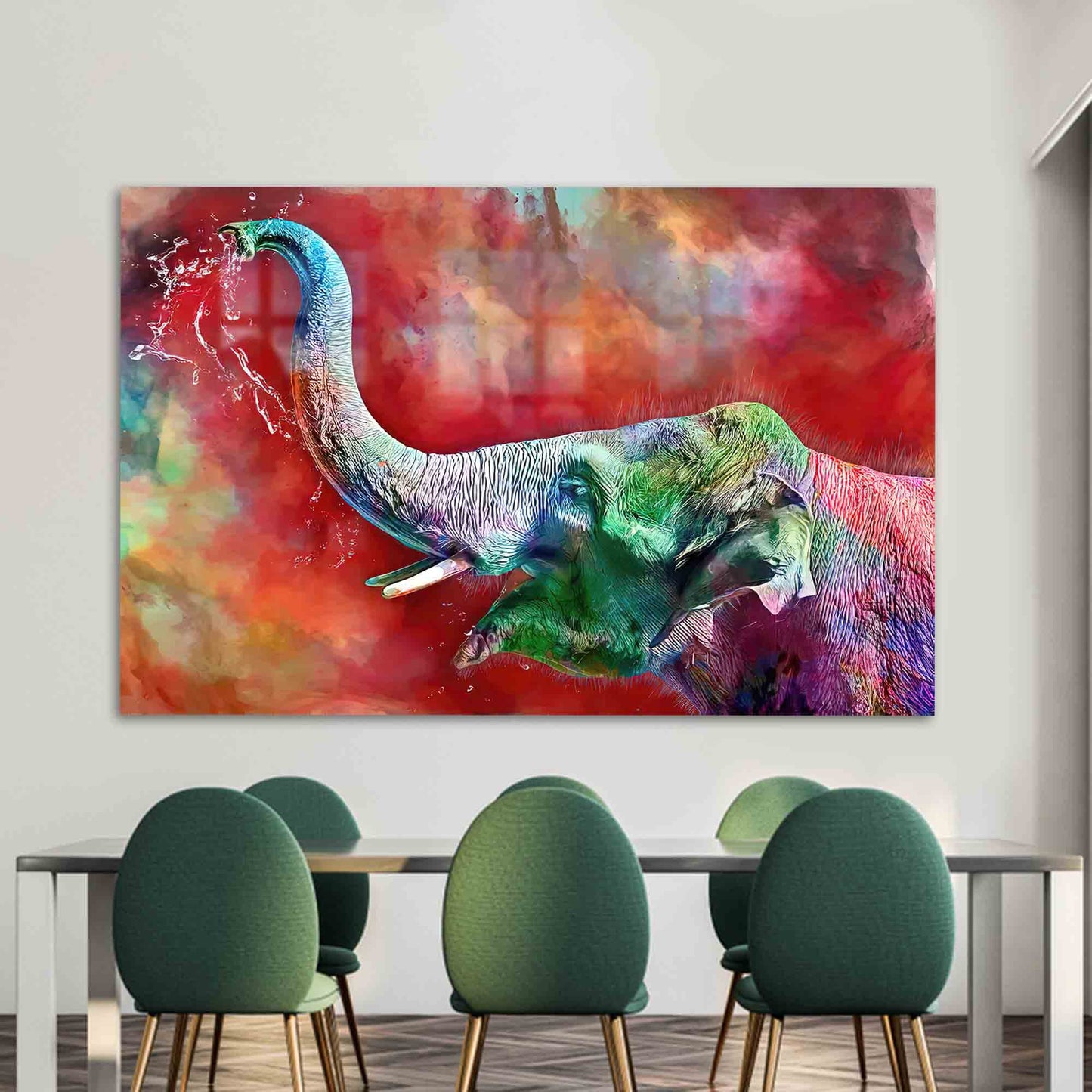 Colorful Elephant Cute Glass Wall Art
