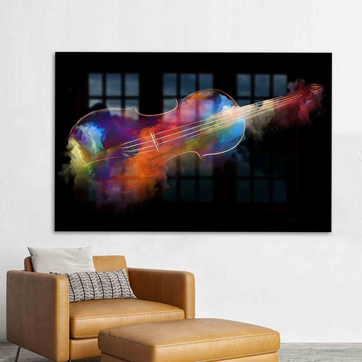 Colorful Abstract Printing Violinist Glass Wall Art