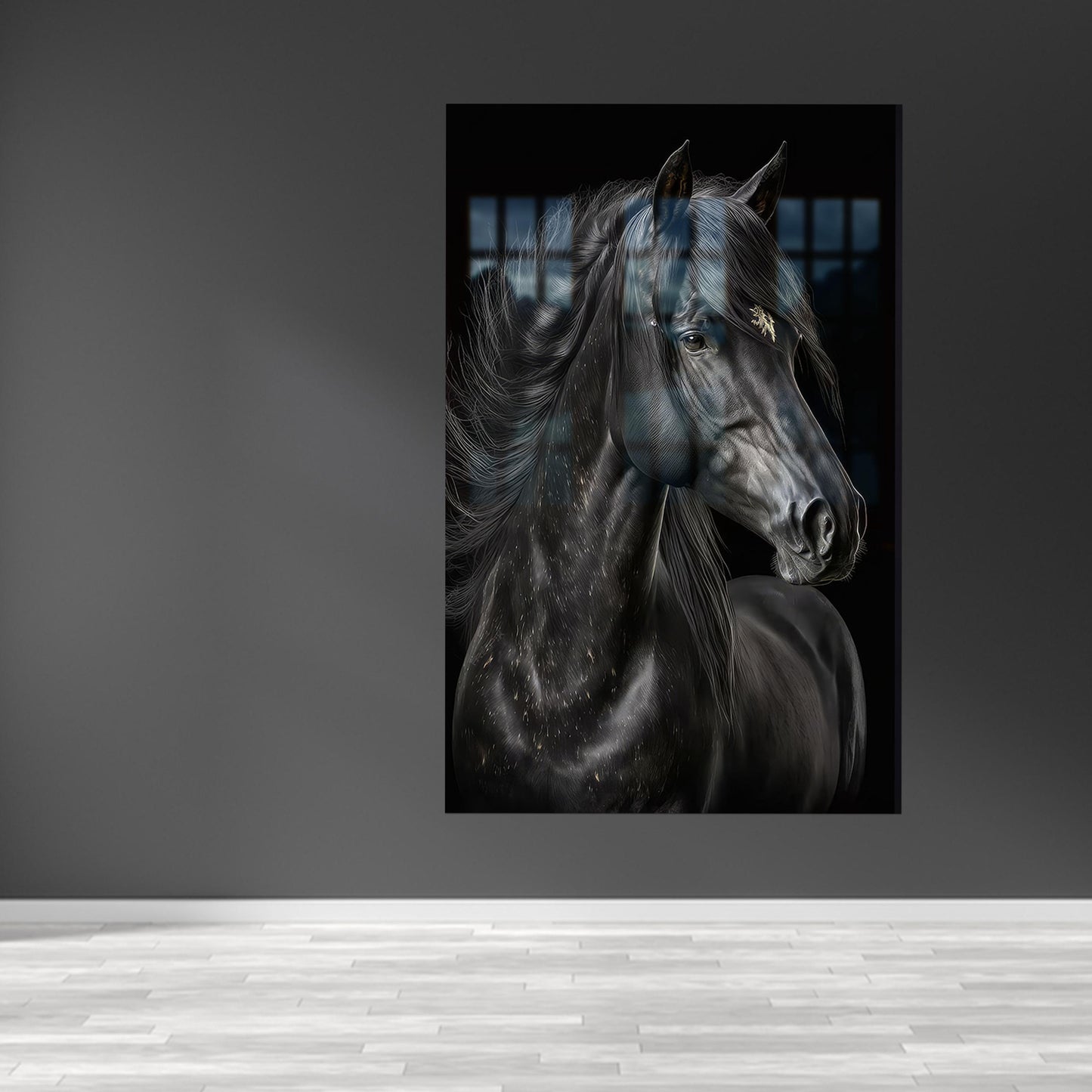 Black Horse 3D Glass Wall Art
