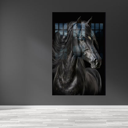 Black Horse 3D Glass Wall Art