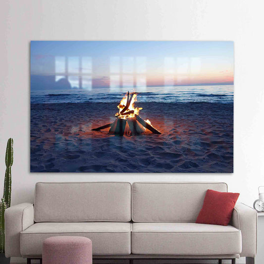 Serenity Glass Art: Beach Landscape Tempered Glass Wall Decoration