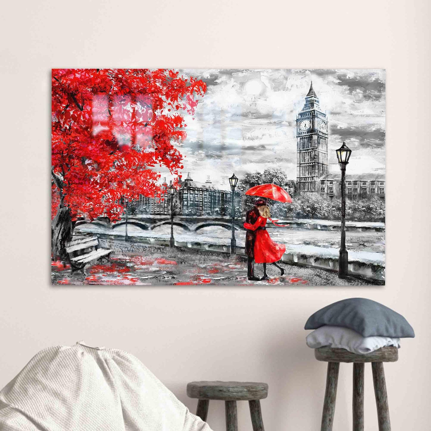 Red Tree Romantic Ambiance Glass Wall Art