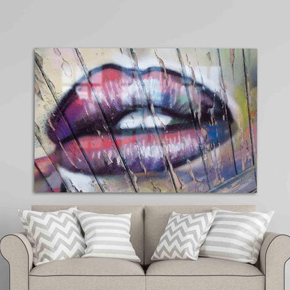 Erotic Lip Graffiti Glass Wall Art