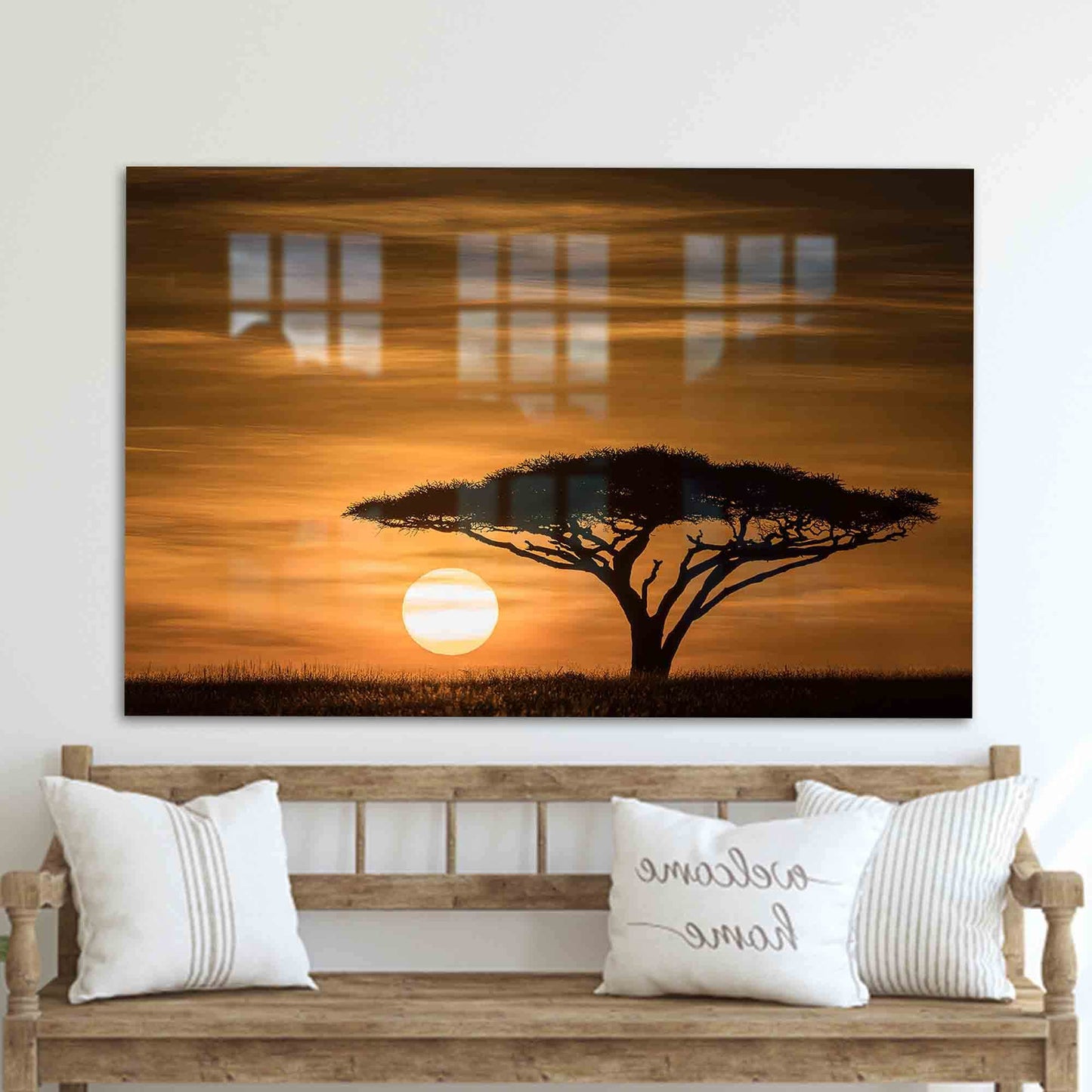 Serengeti Sunrise Landscape Africa Glass Wall Art