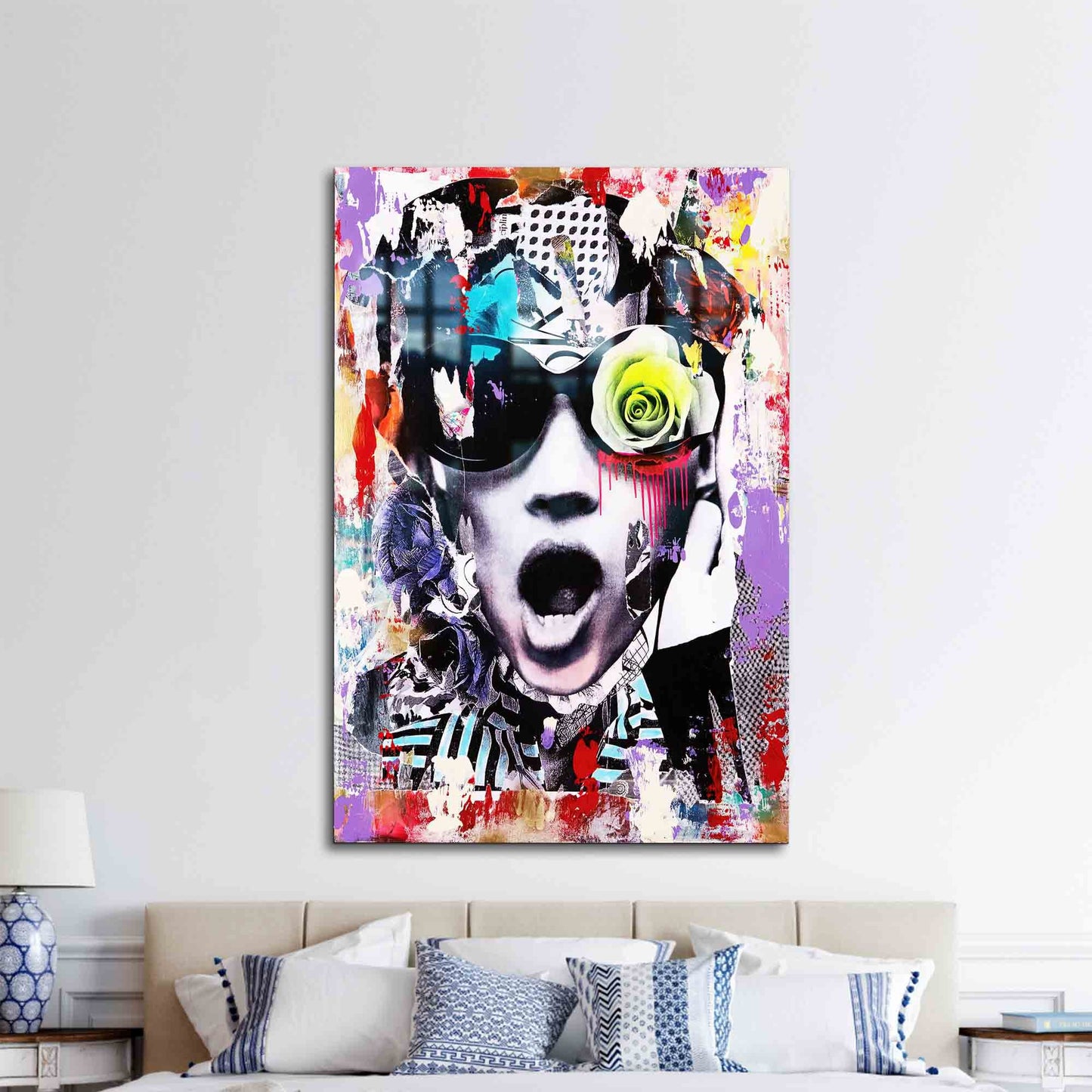 Abstract Glass Wall Art: Graffiti Glass Print for Modern Home Decor