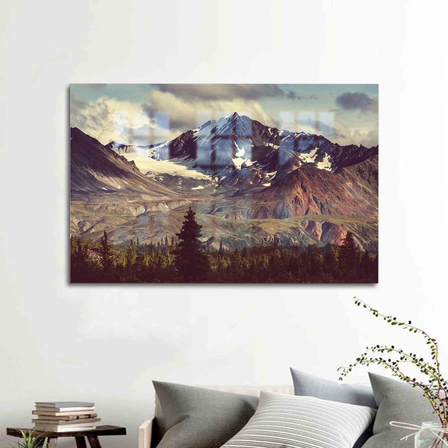 Snowy Mountain Landscape Glass Wall Art