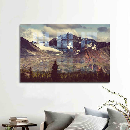 Snowy Mountain Landscape Glass Wall Art