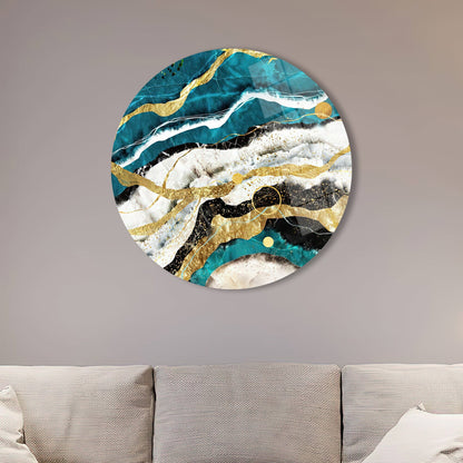 Blue Gold Marble Accents Glass Wall Art