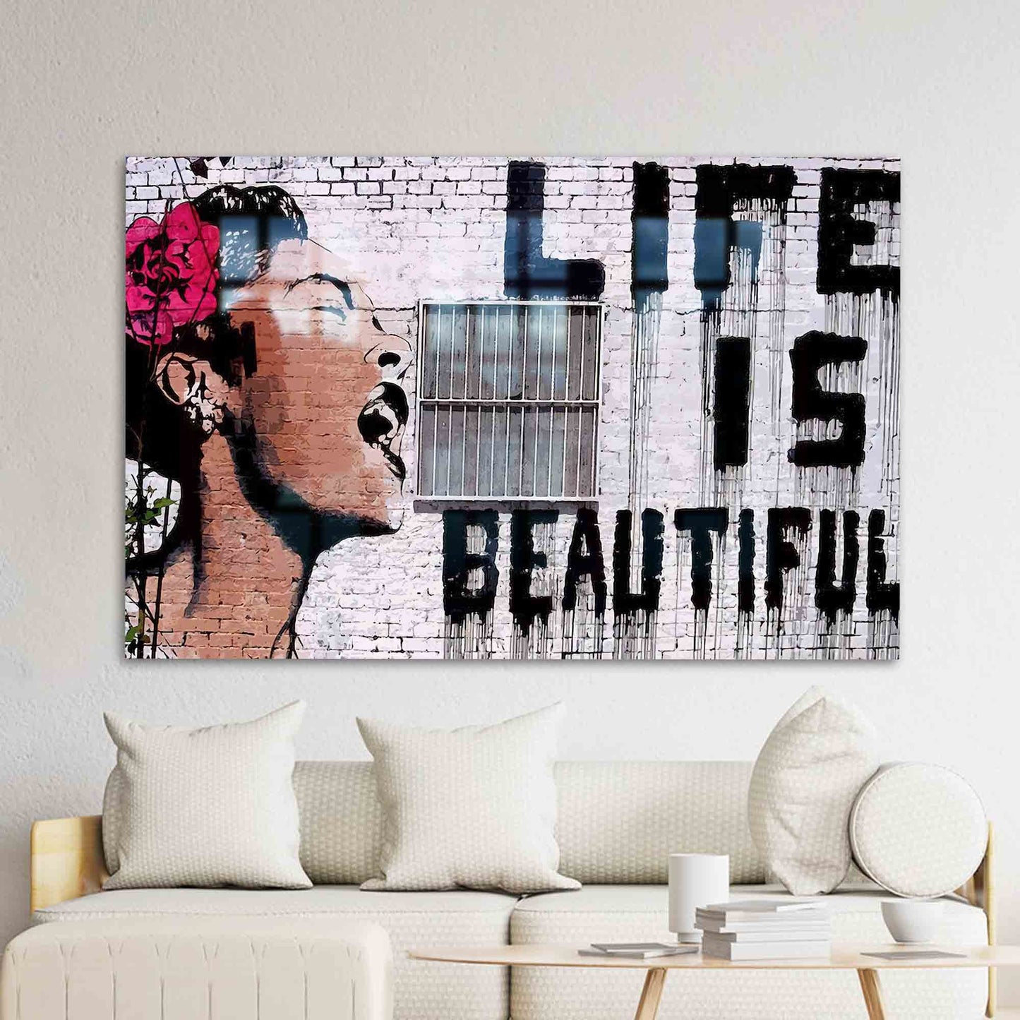 Abstract Woman Glass Wall Art: Modern Graffiti Wall Decor