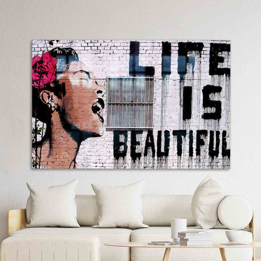 Abstract Woman Glass Wall Art: Modern Graffiti Wall Decor