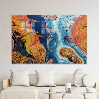 Blue Abstract Orange and Glass Wall Art