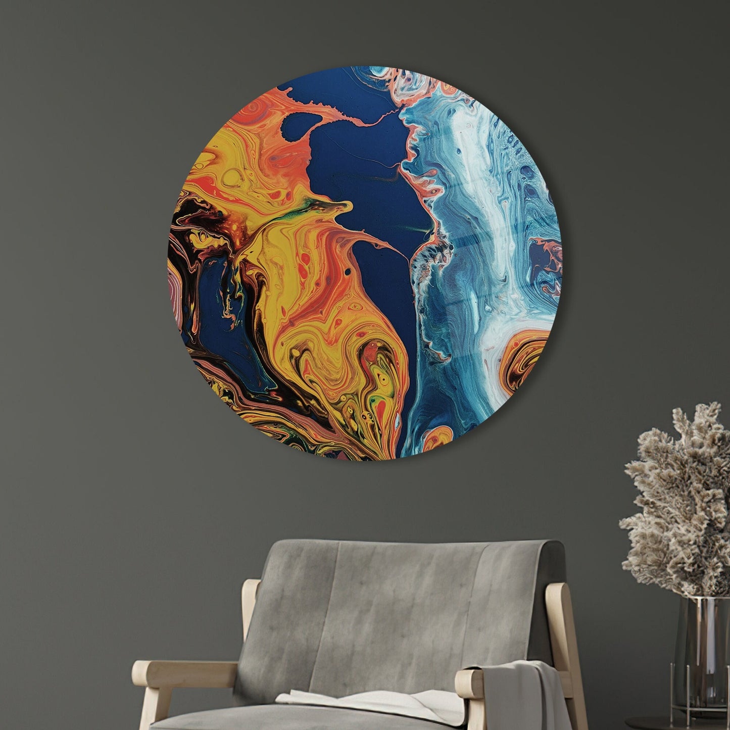 Blue Abstract Orange and Glass Wall Art