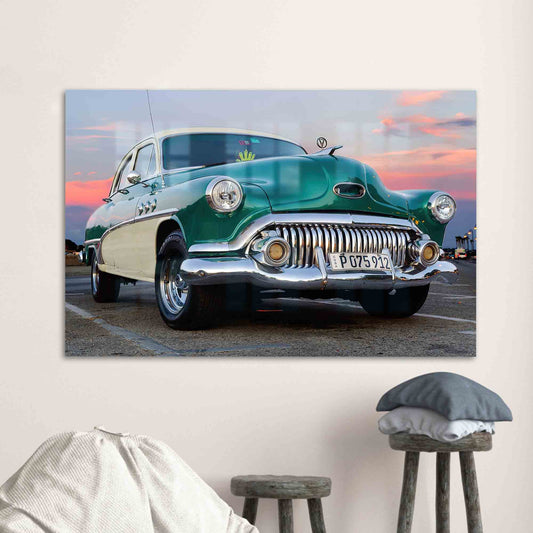 Vintage Car Wall Art Glass Print - Classic Car Tempered Glass Decoration