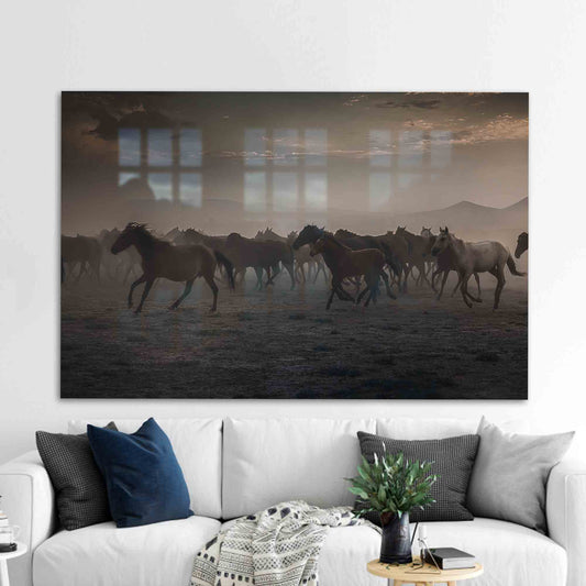 Wild Horses Glass Wall Art: Elegant Glass Decor for Horse Lovers