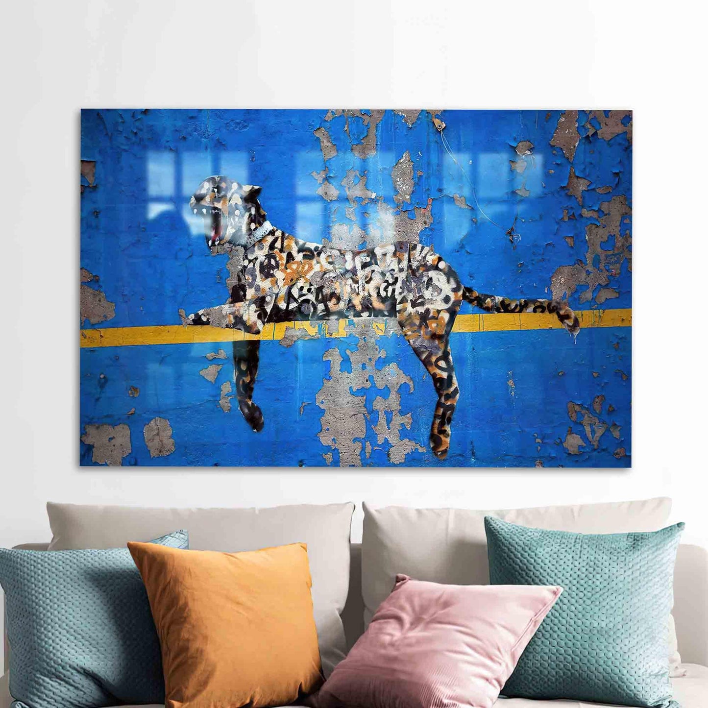 Banksy Leopard Painting Glass Wall Art