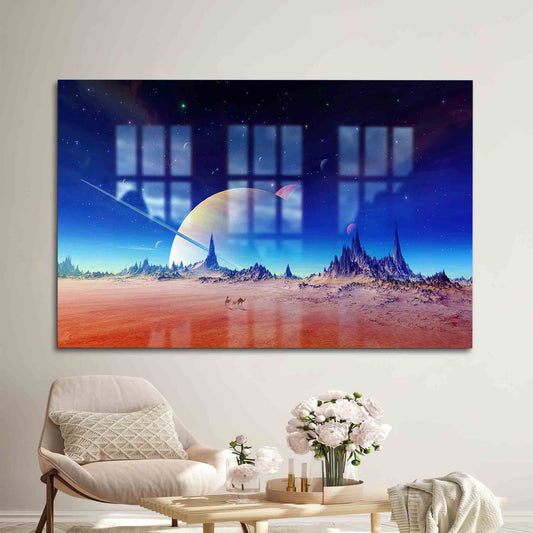 Abstract Space Landscape Glass Wall Art - Planet Glass Decor