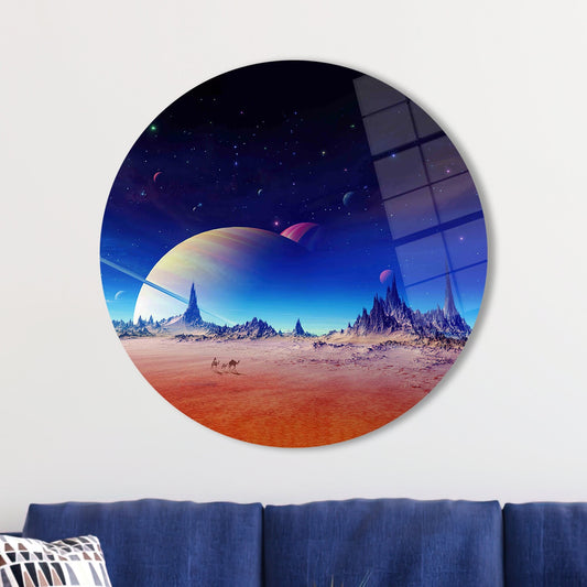 Abstract Space Landscape Glass Wall Art - Planet Glass Decor