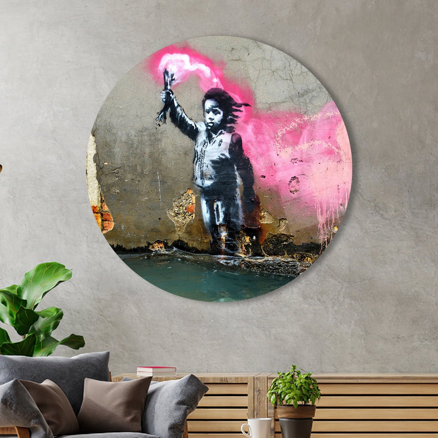 Pink Banksy Migrant Child Glass Wall Art