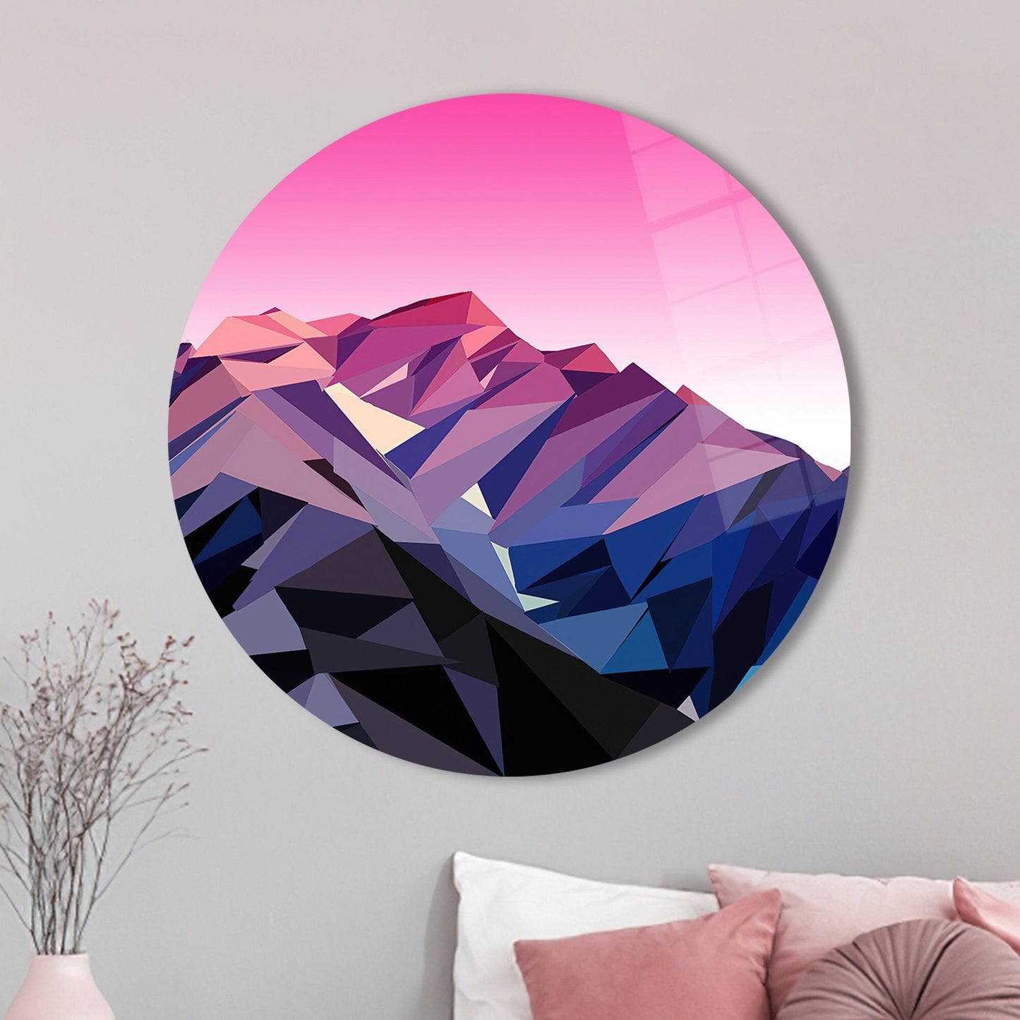 Pink Abstract Mountain Glass Wall Art
