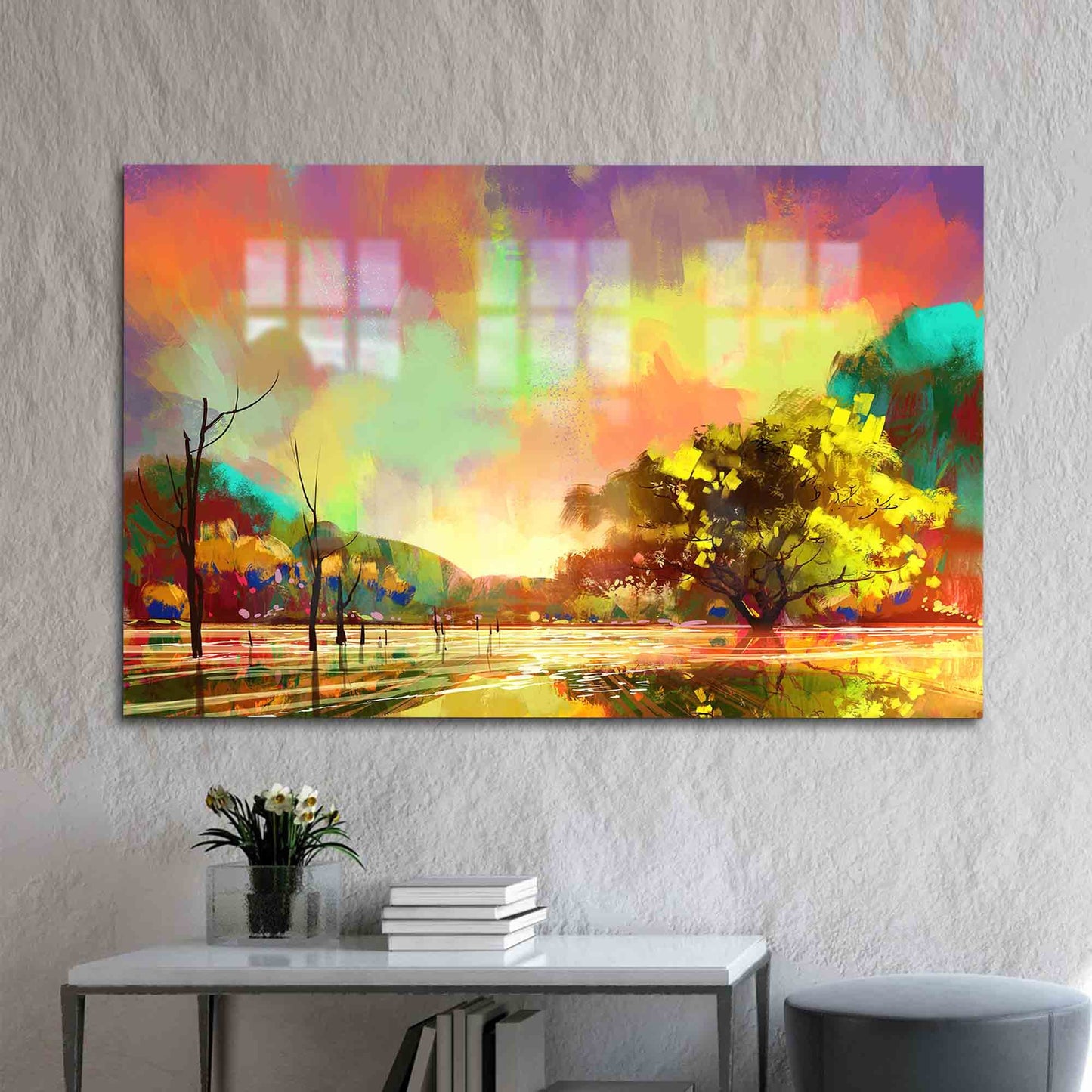 Autumn Tree Rainy Day Glass Wall Art