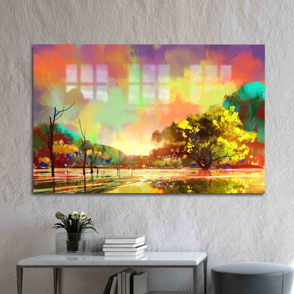 Autumn Tree Rainy Day Glass Wall Art