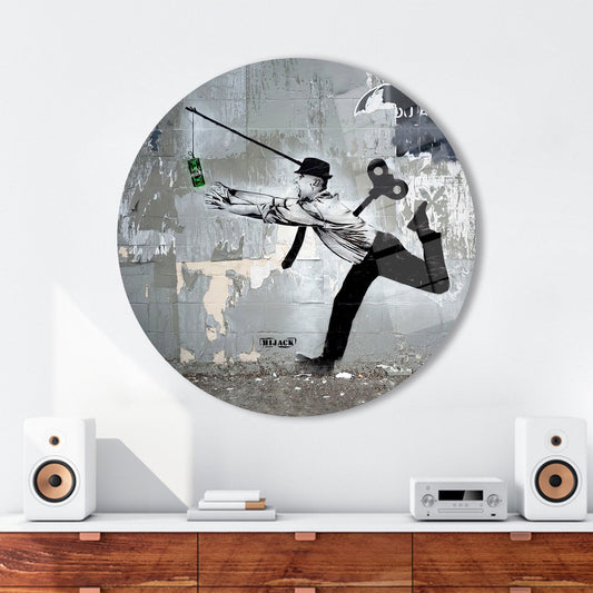 Graffiti Glass Wall Art: Money Lover Man Design in Clear Glass
