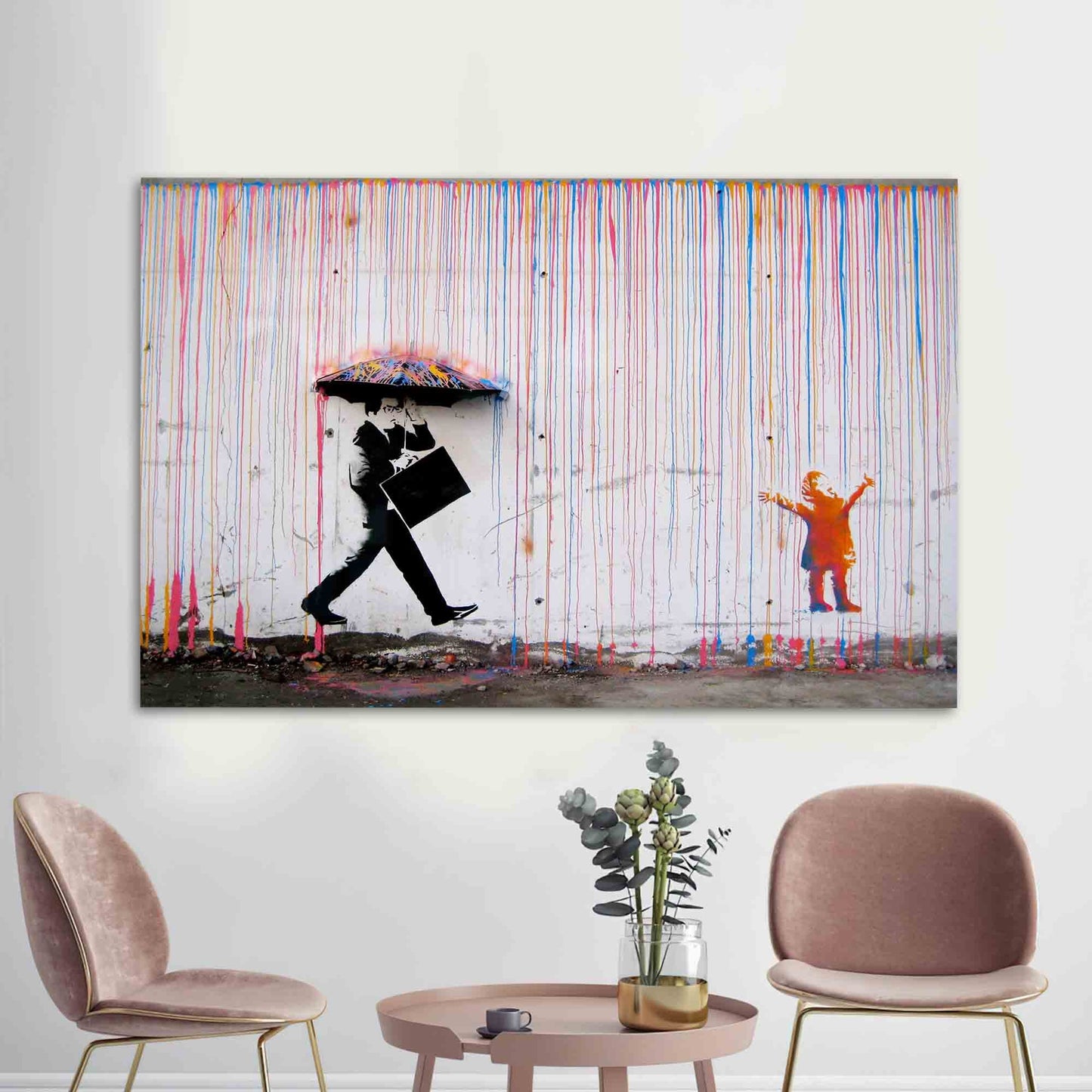 Abstract Tempered Glass Wall Art - Rain Umbrella Design in Vivid Colors