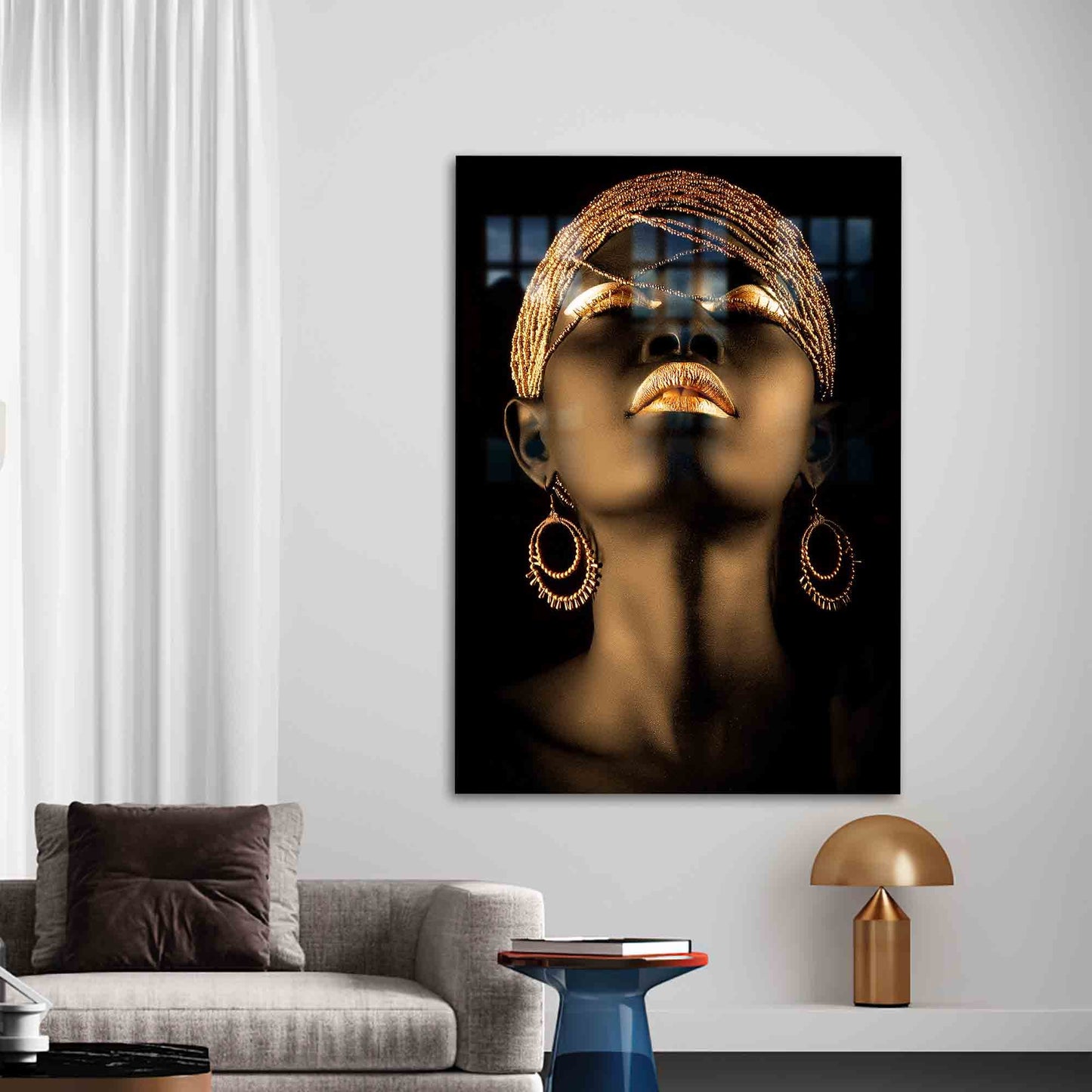 Black Woman Gold Accents Glass Wall Art