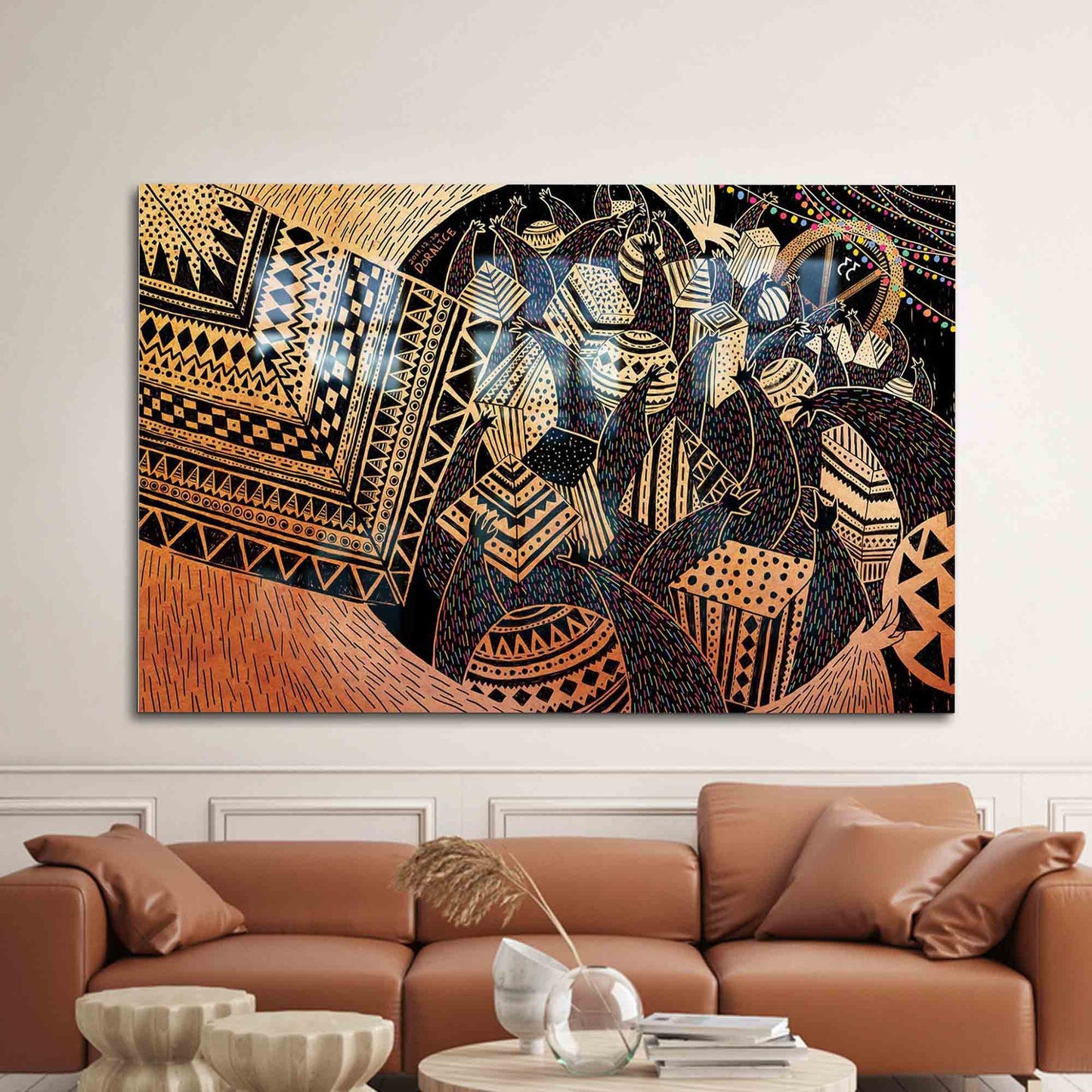 Geometric Africa Pattern Graffiti Glass Wall Art
