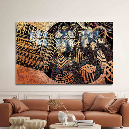 Geometric Africa Pattern Graffiti Glass Wall Art