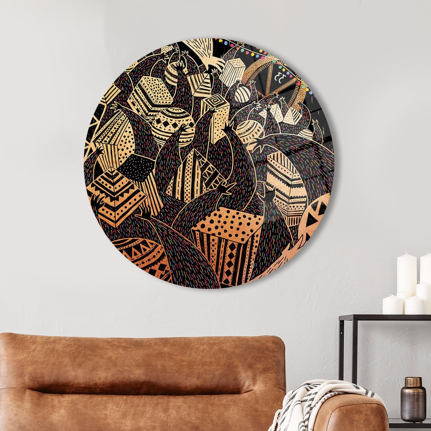 Geometric Africa Pattern Graffiti Glass Wall Art