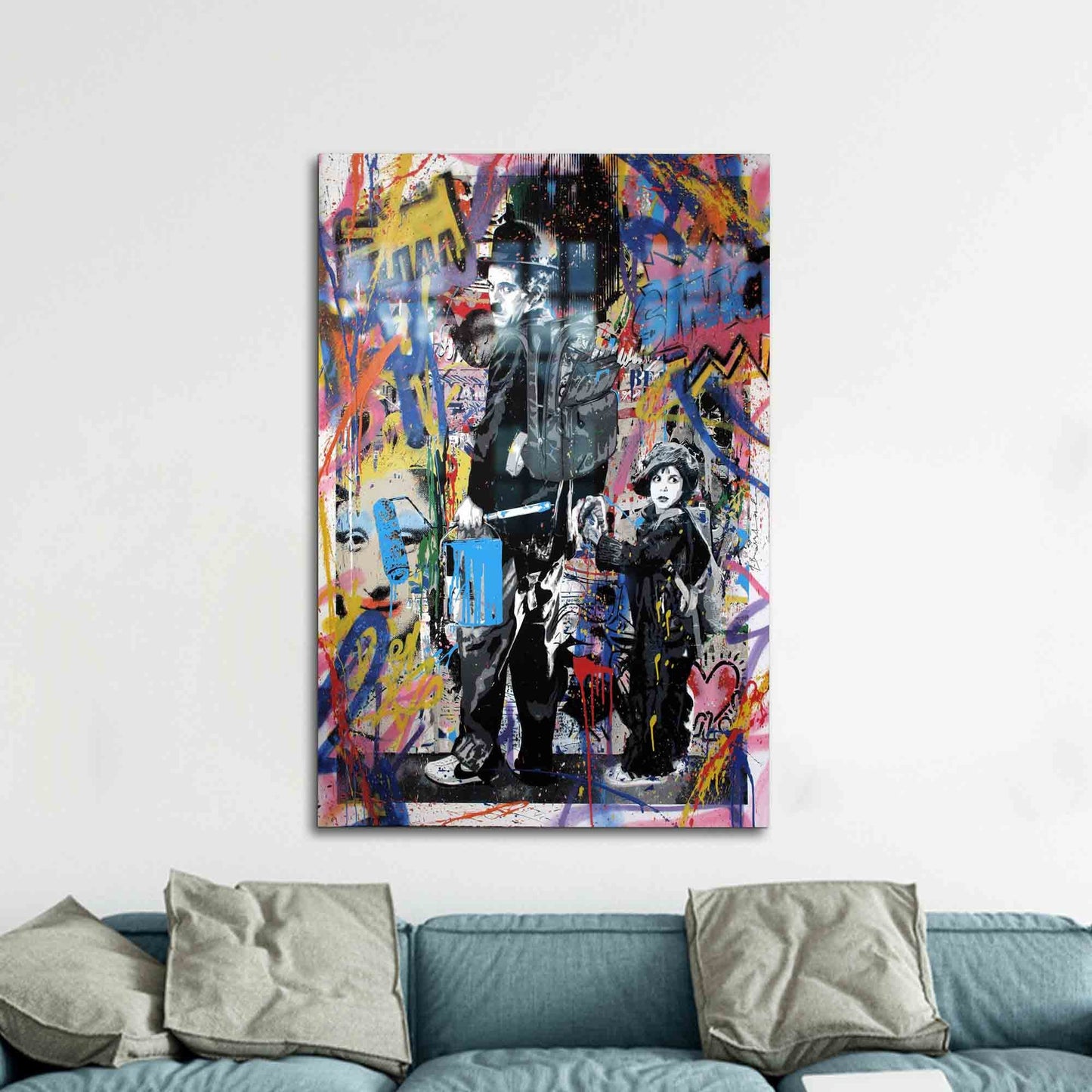 Charlie Chaplin by Banksy Glass Wall Art
