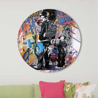 Charlie Chaplin by Banksy Glass Wall Art