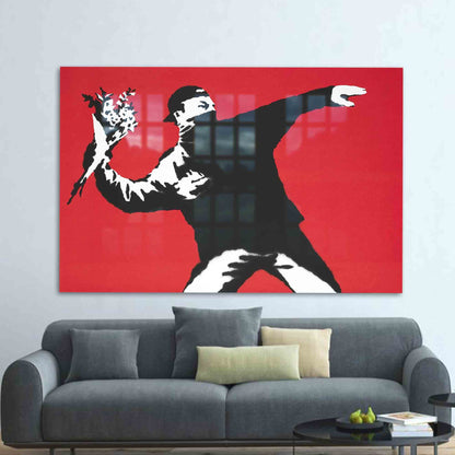 Banksy Graffiti Vivid Colors Glass Wall Art