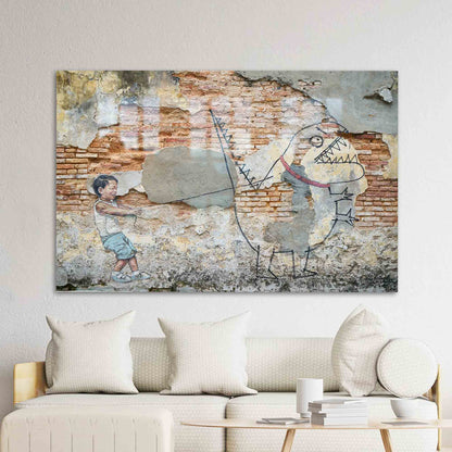 Little Boy Pet Dinosaur Glass Wall Art