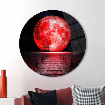 Red Moon Stunning Sea Glass Wall Art