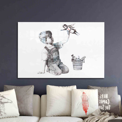 Graffiti Banksy Boy Design Glass Wall Art