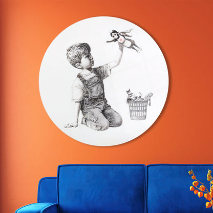 Graffiti Banksy Boy Design Glass Wall Art