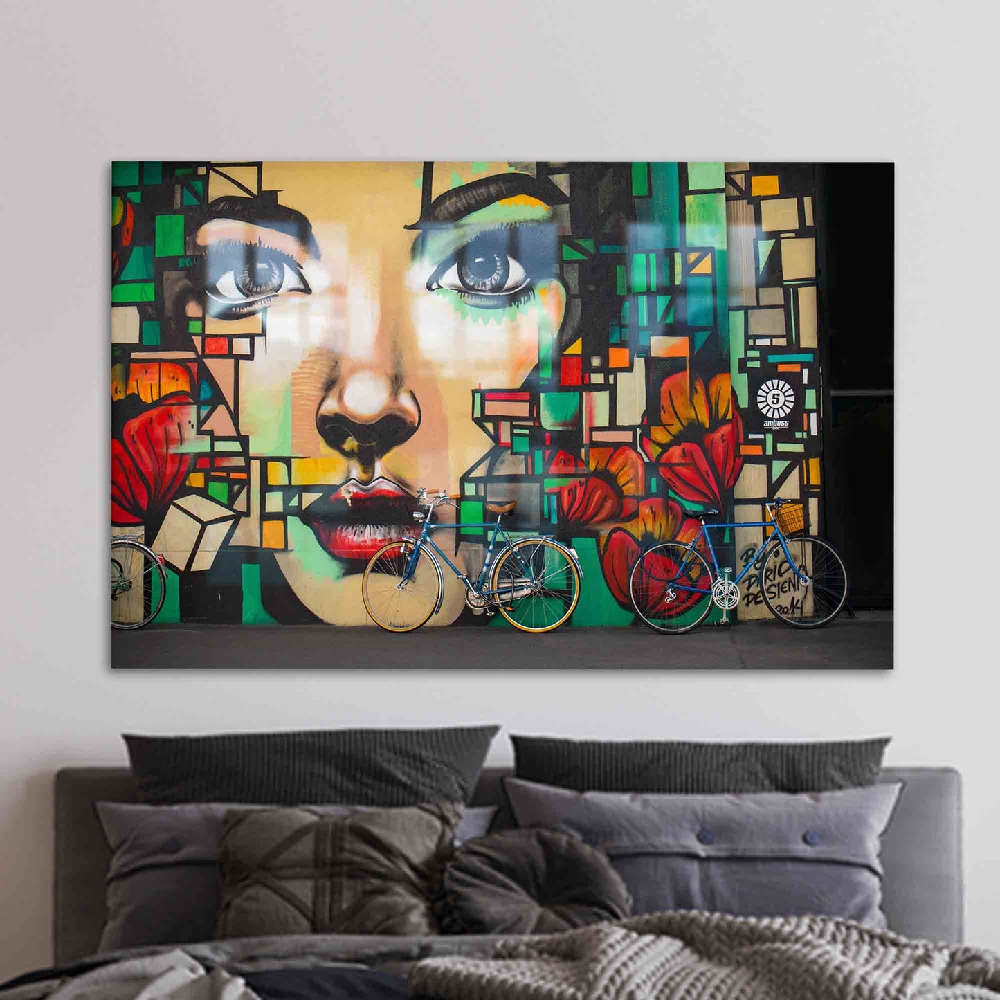 Colorful Graffiti Woman Abstract Glass Wall Art
