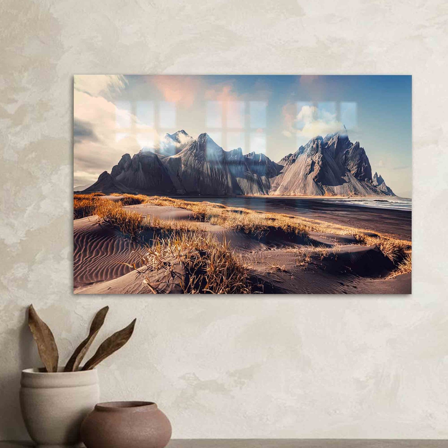 Vestrahorn Sky and Mountain Glass Wall Art