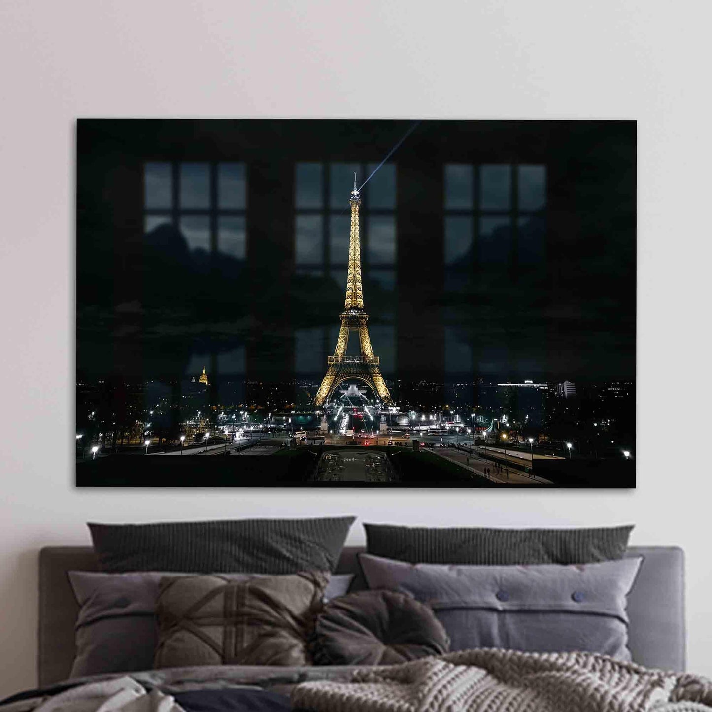 Eiffel Tower Night City Glass Wall Art