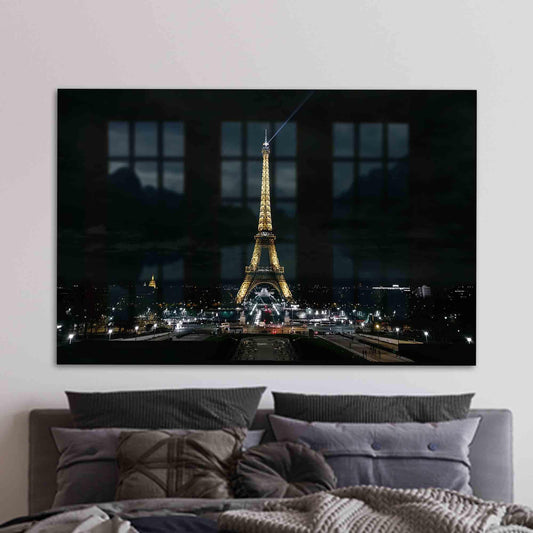 Eiffel Tower Night View Glass Wall Decor - City Landscape Glass Art