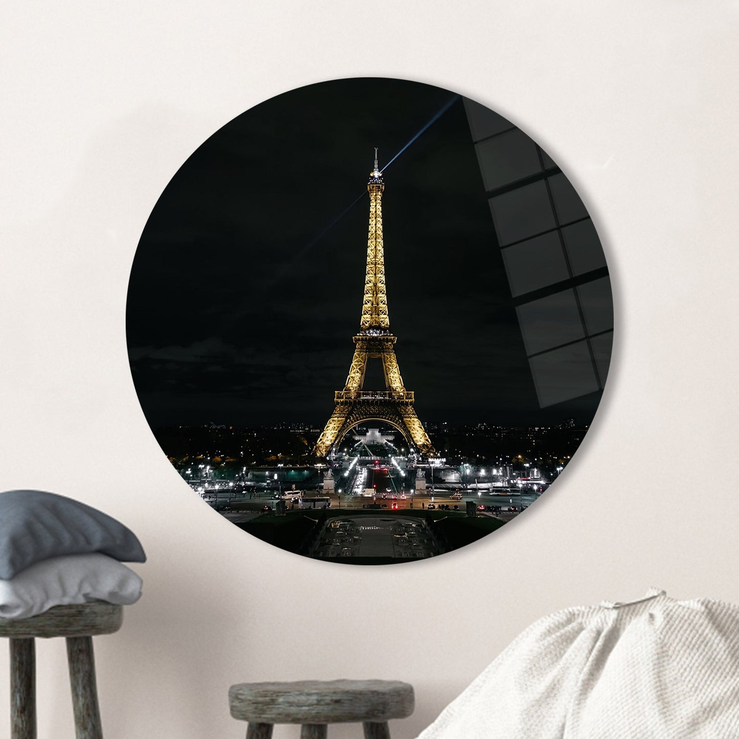 Eiffel Tower Night City Glass Wall Art