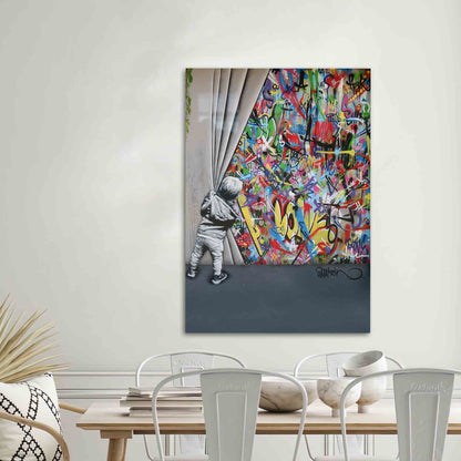 Colorful Banksy Graffiti Boy Glass Wall Art