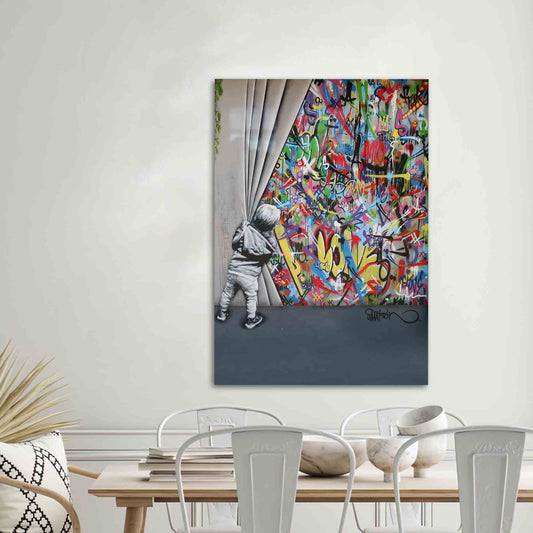 Colorful Banksy Graffiti Glass Wall Decor, Banksy Boy Art Print