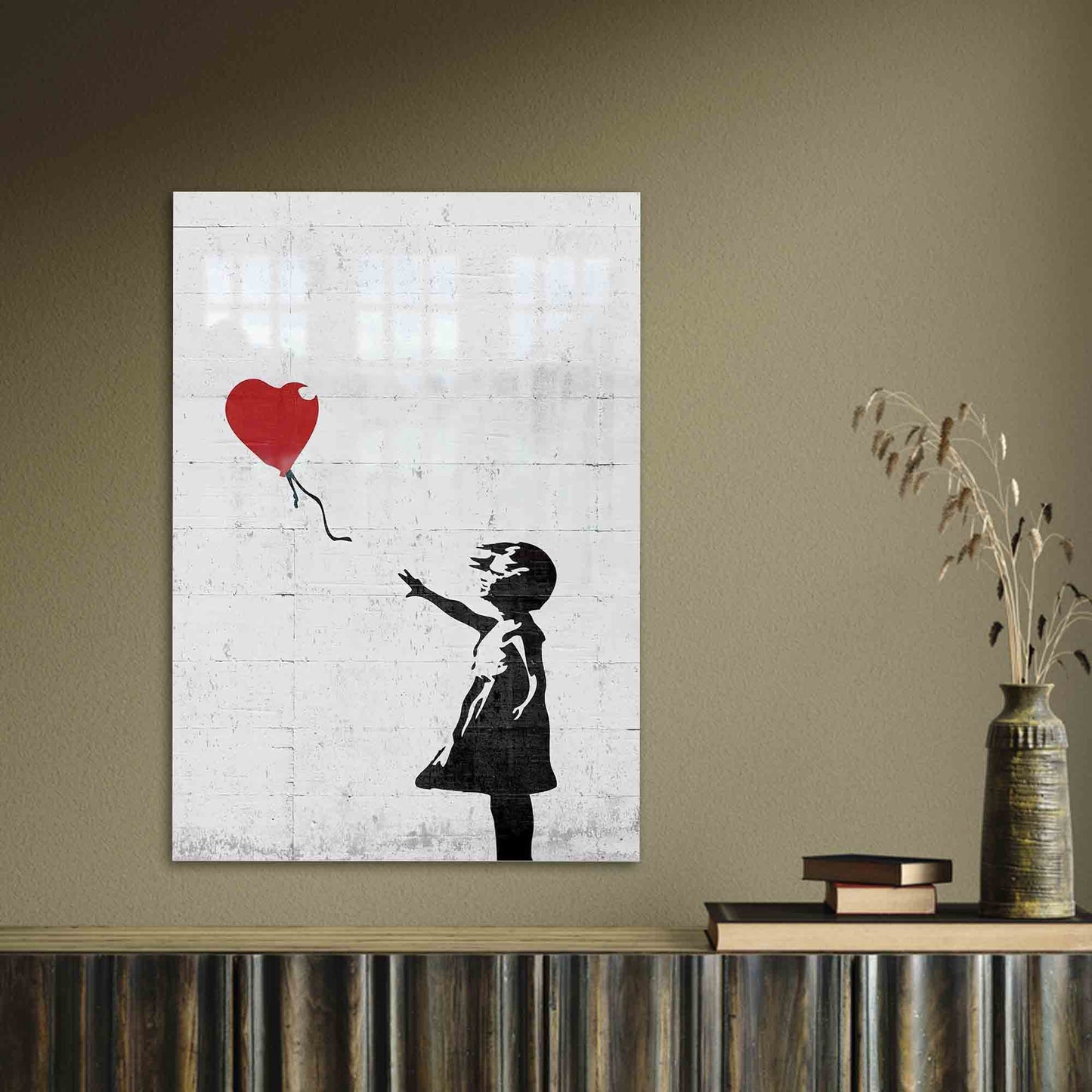 Red Balloon Graffiti Vibrant Glass Wall Art